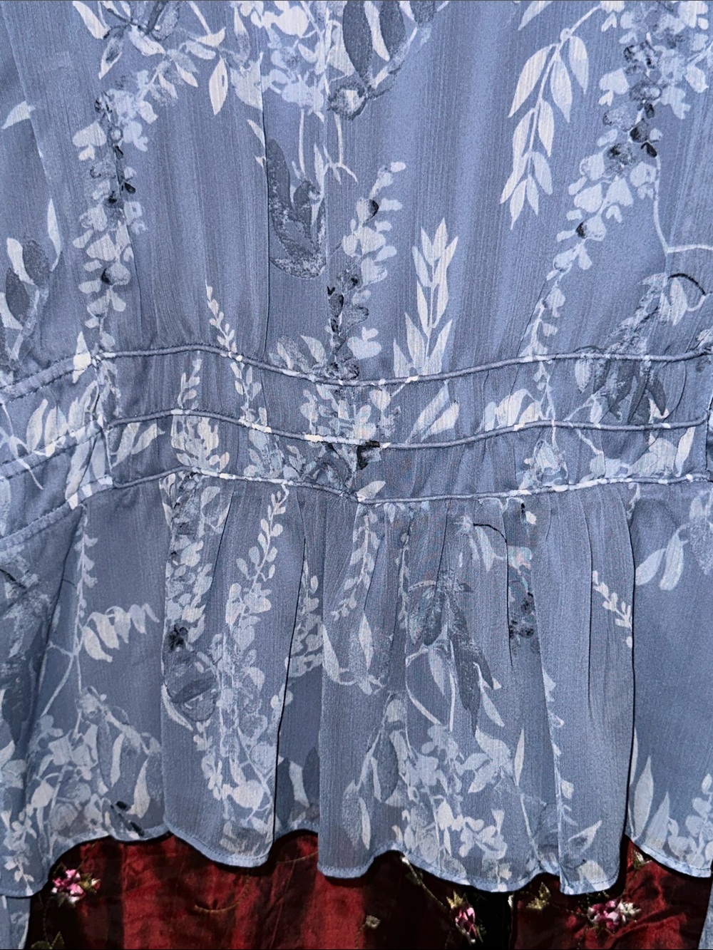 White House Black Market Light Blue Floral V-Neck Peplum Blouse - Picture 10 of 15